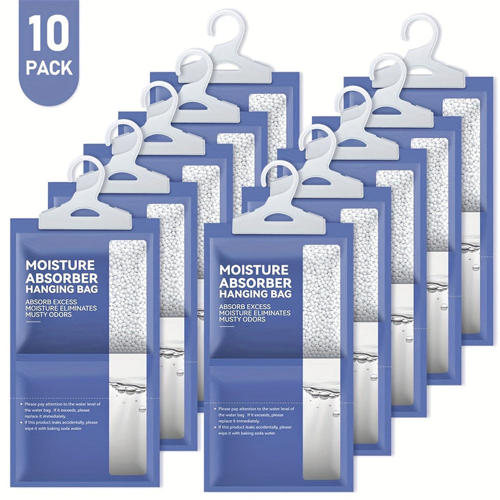Paquete de 10 Bolsas Absorbentes de Humedad, Bolsas Antihumedad de Cloruro de Calcio de Alta Eficiencia para Armario, Paquetes de Humedad, Absorbente Colgante Sin Aroma en Guardarropas, Baños, Eliminador de Olores y Moho, Ideal para el Hogar y Viajes