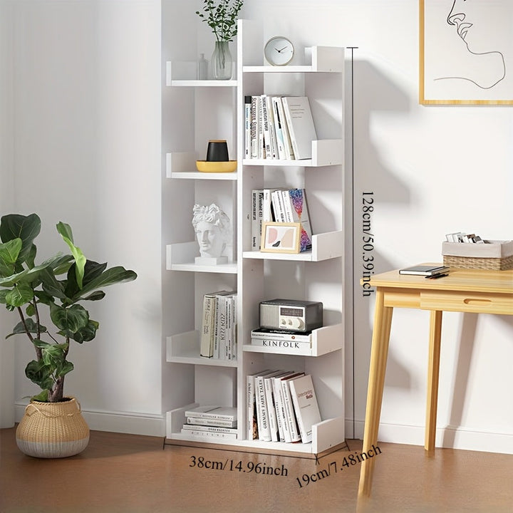 1 estante de árbol blanco con 8 estantes de almacenamiento - Organizador de suelo de madera dura de estilo para el hogar o la oficina, agrega un toque natural al espacio, decoración de estantes