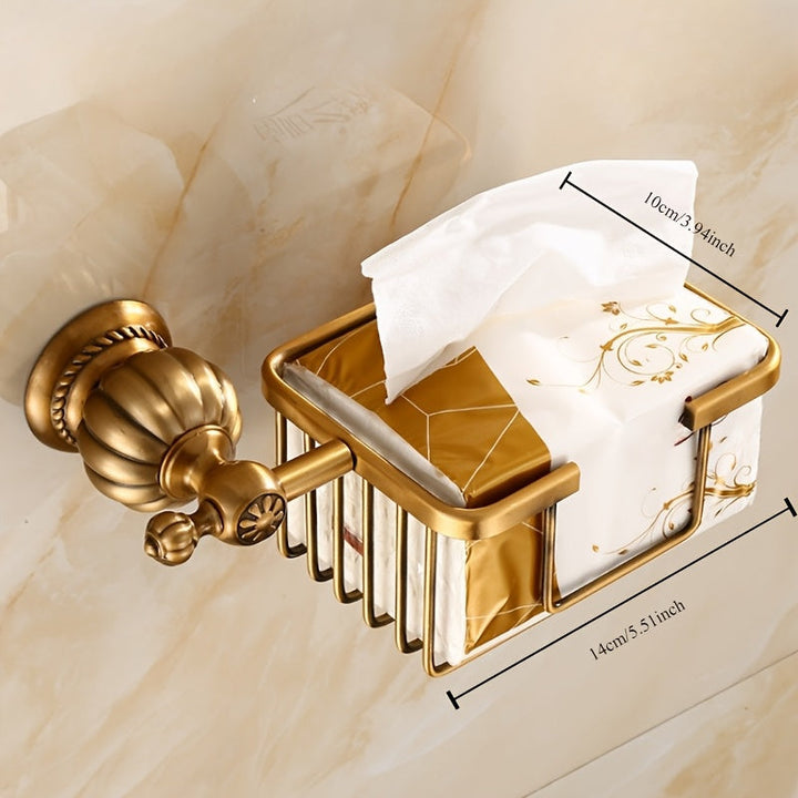 1pc Soporte de papel higiénico de estilo antiguo europeo, soporte de toalla de papel de montaje en pared con instalación sin taladro, estantería multifuncional para el hogar y el hotel