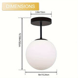 1pc Lámpara de Techo Semiempotrada Moderna, Colgante de Esfera de Vidrio Esmerilado con Acabado de Hierro Fundido Pulido, Base E26, Control de Interruptor, Abrazadera Desmontable, Cableado 110V-240V para Pasillo, Porche, Escalera, Armario, Cocina, Lavand