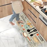 Alfombra de cocina moderna con diseño de cubiertos y letras, en poliéster, 1 unidad