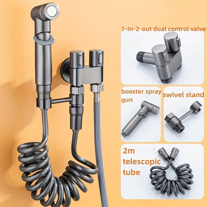 Juego de Cabezal de Ducha y Bañera Manual de Acero Inoxidable de 4 Piezas, Válvula Angular de Control Doble Uno en Dos Salidas, Divisor de Grifo de Baño, Pistola Pulverizadora de Mano Presurizada de Acero Inoxidable para Baño, Dispositivo de Lavado Femen