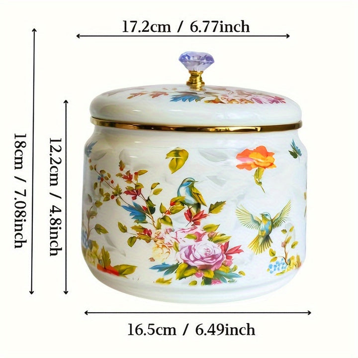 1pc Recipiente de Almacenamiento Metálico con Diseño Floral y Tapa de Vidrio - Organizador Hermético para Cocina Seguro para Alimentos, Especias, Productos Secos - Contenedor Decorativo para Despensa