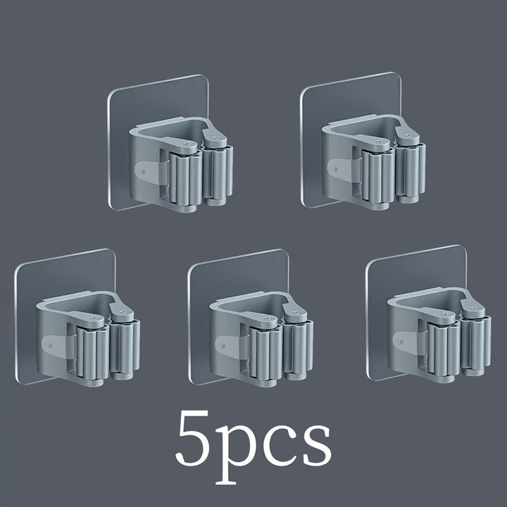 Juego de 4/5 Ganchos para Fregona, Soporte Sin Taladro con Pegamento Fuerte, Organizador Montado en la Pared para Escobas y Trapeadores, Gancho Utilitario para Almacenamiento de Herramientas Domésticas