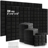 Paneles de espuma acústica OLOBLB, 12/24 unidades, 12x12x2 pulgadas, material de esponja de hongo de alta densidad, tableros de absorción de sonido para paredes y puertas, no tóxico, retardante de llama, fácil instalación, para accesorios de equipo de gr
