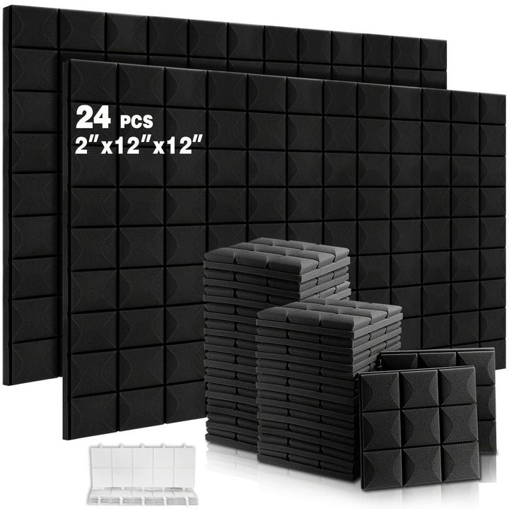 Paneles de espuma acústica OLOBLB, 12/24 unidades, 12x12x2 pulgadas, material de esponja de hongo de alta densidad, tableros de absorción de sonido para paredes y puertas, no tóxico, retardante de llama, fácil instalación, para accesorios de equipo de gr