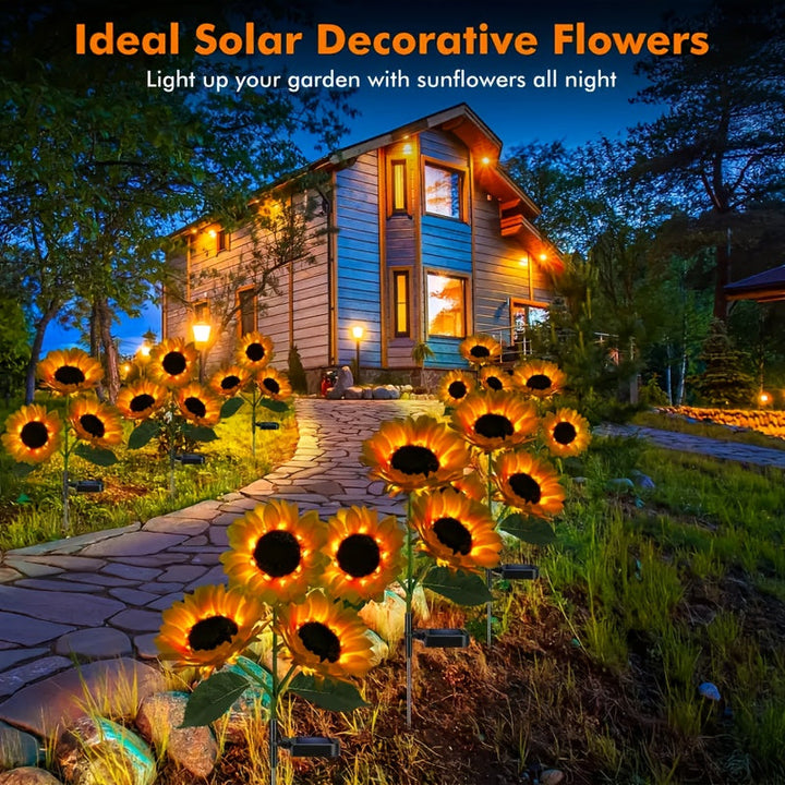 Linterna de césped artificial con girasol solar de 3 cabezas para jardín exterior, decoración con lámpara LED solar para terraza, jardín y patio, ideal para Halloween y Acción de Gracias