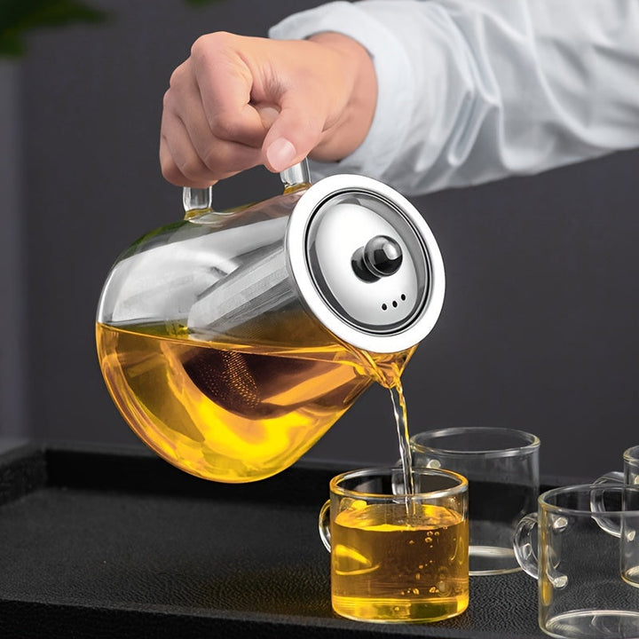Tetera Elegante de Vidrio Engrosado con Infusor de Acero Inoxidable - Resistente al Calor, Apta para Lavavajillas - Perfecta para Preparar Té en Casa en Estufas de Gas