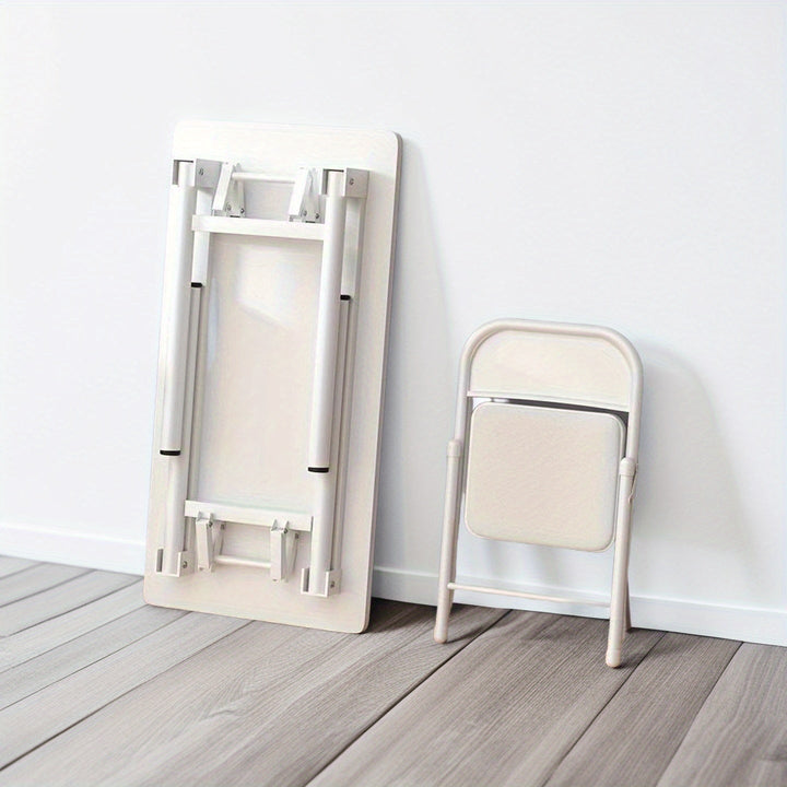Mesa plegable blanca - Diseñada compactamente para hogar, oficina, dormitorios y espacios pequeños. Incluye marco con sillas, adecuado para todas las estaciones.