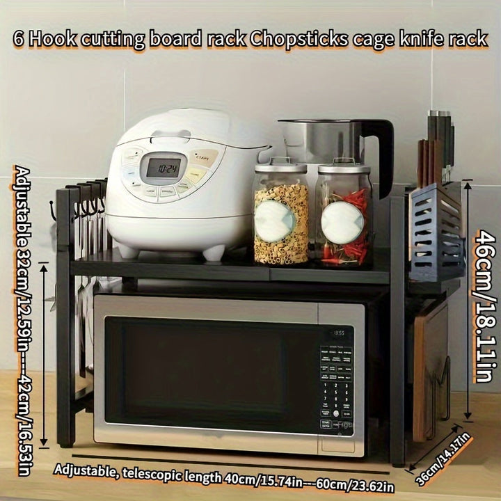 Un estante de almacenamiento de cocina ajustable de acero al carbono, soporte de microondas, estante de especias, estante organizador y estante de fregadero para encimeras y armarios de cocina, organizador y almacenamiento de cocina, accesorios de cocina