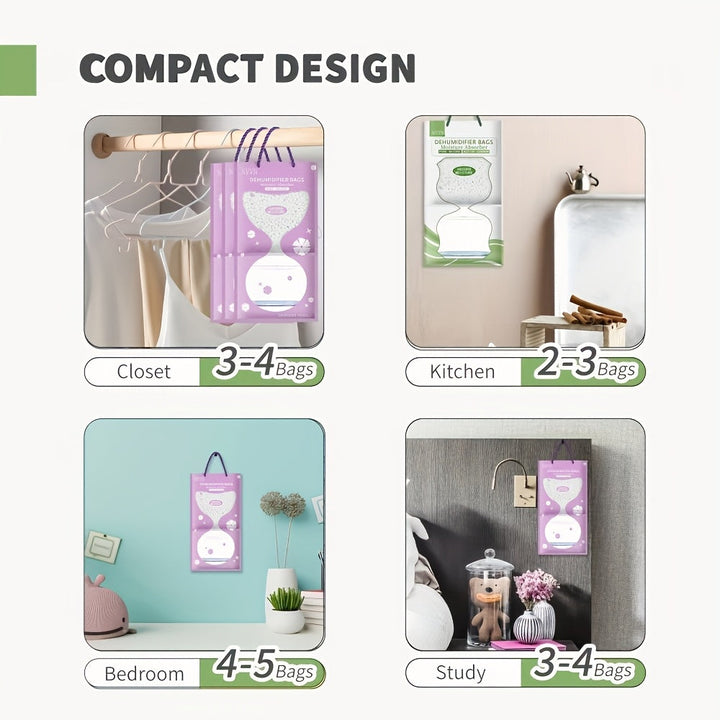 2 Bolsas Deshumidificador Colgantes - Absorbente de Humedad Resistente, Anti-Moho y Antihongos - Sin Necesidad de Electricidad, para Armario, Baño, Cocina, Sótano, Lavandería o Caravana - Control Duradero de la Humedad, Diseño de Flujo Continuo, Alta Cap