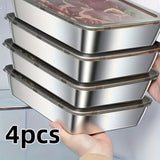 Juego de 3/4 Piezas de Recipientes para Almacenamiento de Alimentos de Acero Inoxidable con Sello Antifugas - Apto para Microondas y Refrigerador | Libre de BPA e Irrompible | Contenedores Multiusos con Tapa Abatible para Cocina, Despensa u Oficina