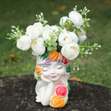 1pc Busto de Mujer Serena Floral en Resina con Rosas Blancas y Follaje - Decoración Artesanal para Hogar/Oficina, No Necesita Electricidad, Pieza de Arte Clásica para Suelo o Mesa, Adorno de Mesa, Diseño Floral Vibrante, Artesanía Intrincada