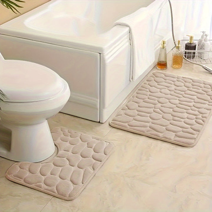 Conjunto de dos piezas de alfombra de baño absorbente antideslizante con memoria de guijarros, sencilla y cómoda