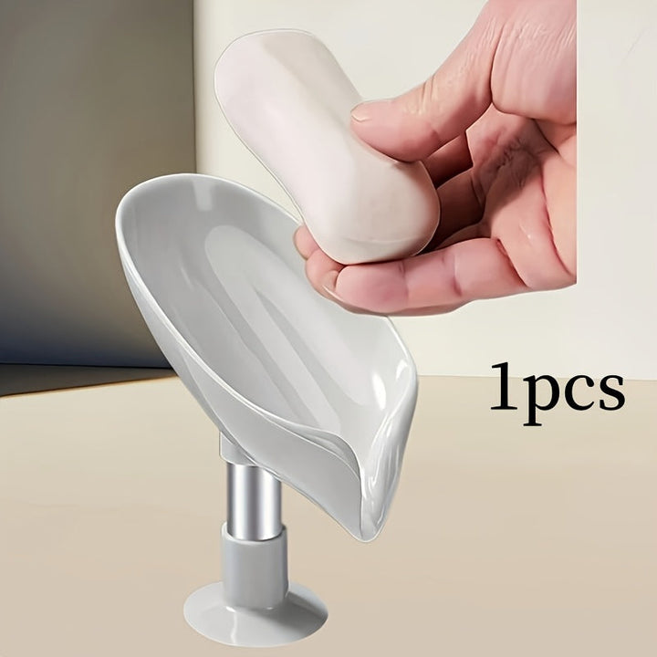 Porta Jabón con Ventosa Sin Taladro - Organizador Ovalado para Baño y Cocina con Compartimentos Dobles, Plato de Plástico Duradero Montado en la Pared para Higiene y Ahorro de Espacio