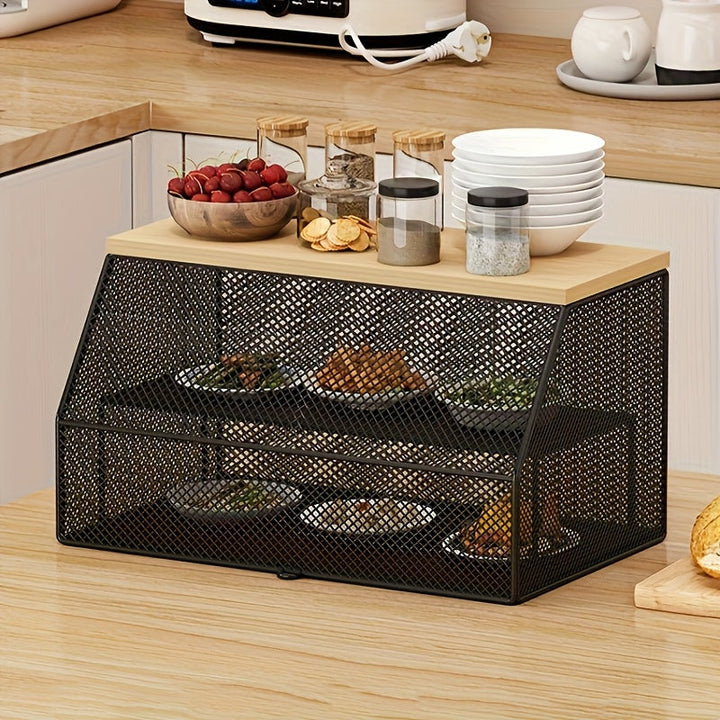 Estante de almacenamiento de cocina de metal negro de 3 niveles con cubierta de malla - Organizador de capas múltiples para sobras, platos, tazas y utensilios - Organizador de encimera que ahorra espacio para uso doméstico y restaurante, organizadores y