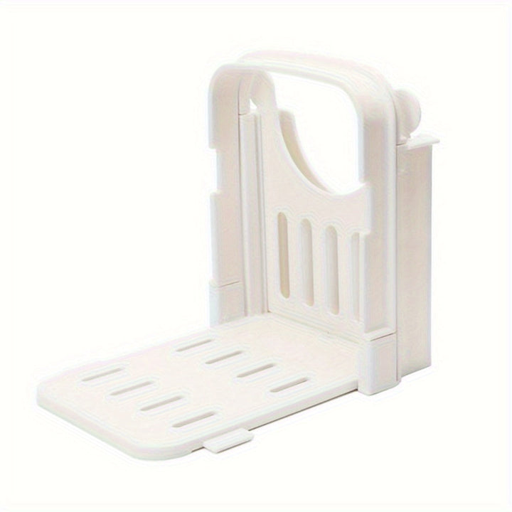 1 pieza, cortador de pan plegable con molde de grosor de 5 rebanadas - Herramienta de cocina fácil de usar para bagels, sandwiches y más, diseño de mango blanco, construcción duradera