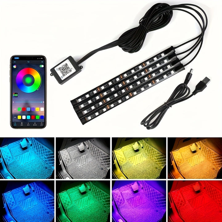 4 luces ambientales para interiores de coche, luces RGB para pies, luces decorativas USB con control remoto, neón LED con ritmo musical, adecuadas para autos y SUVs, regalos considerados