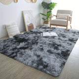 Alfombra de Pelo Largo Moderna de 1 Pieza, Alfombra Rectangular Gris Oscuro con Estampado Tie-Dye, Sin Desechos, Antideslizante, para Sala de Estar, Dormitorio, Decoración del Hogar