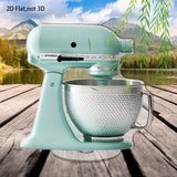 Mixer de pie de 2D plano de color turquesa con mango y tazón rayado - Placa de exhibición de acrílico 2D, soporte giratorio con base, decoración interior/exterior, mixer para cocina