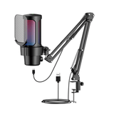 Kit de Micrófono de Escritorio USB Ajustable 360° Plug & Play con Condensador RGB, Silencio Rápido - Ideal para Juegos, Transmisiones en Vivo y Podcasting, Captación de Sonido Clara, Negro/Blanco, PVC, Micrófono para PC