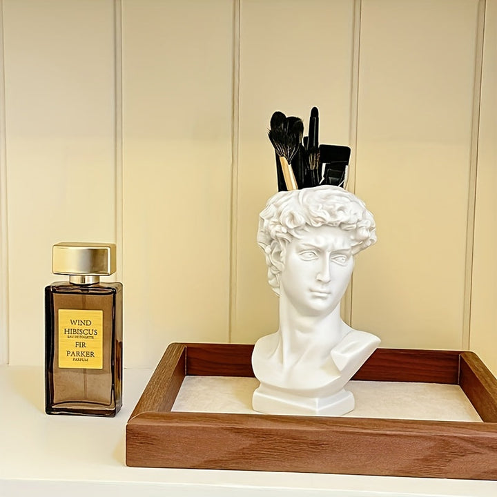 Soporte para Auriculares de Estatua Artística Creativa, Decoración de Escritorio para Oficina o Dormitorio, Adorno de Mesa con Forma de Cabeza, Soporte para Bolígrafos en Resina Sintética Ligera y Anticaída