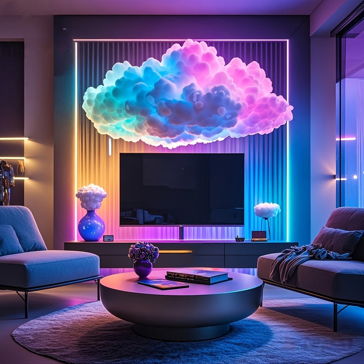 AJK Lámpara Inteligente 3D Nube Trueno con Sincronización Musical - Iluminación RGB LED de Simulación Tormenta, Lámpara Ambiental USB para Sala de Juegos, Cine en Casa, Decoración Halloween/Navidad, Luz LED en Forma de Nube con Efectos de Rayos, Ambiente