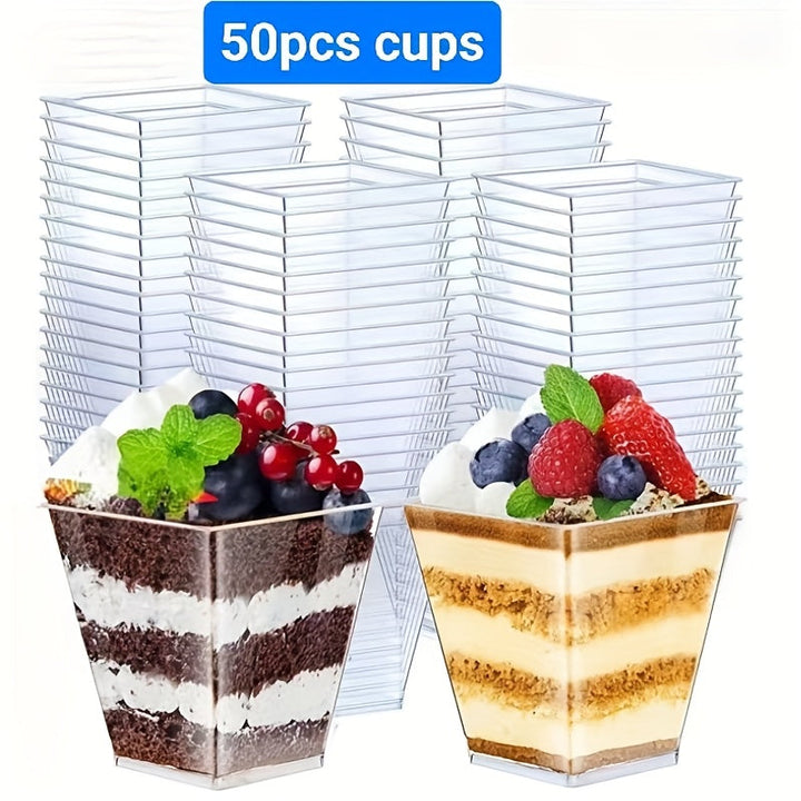 100 piezas/50 piezas tazas mini para postres, ideales para cucharitas de postre, tazas reutilizables, vajilla para bocadillos, perfectas para diversas ocasiones: cumpleaños, asados, bodas, cenas, ceremonias para adultos, San Valentín, Pascua