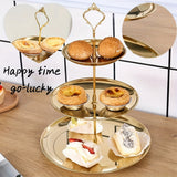 Soporte para frutas y postres de acero inoxidable dorado de 3 niveles, estilo coreano elegante, bandeja para servir bocadillos, pasteles y aperitivos, ideal para fiestas y uso en el hogar, soporte para postres | Bandeja escalonada | Construcción en acero