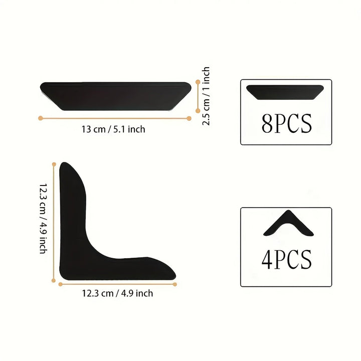 12 unidades de alfombras antideslizantes, almohadillas de alfombra reutilizables autoadhesivas, material acrílico, con respaldo antideslizante para pisos de madera dura, para oficina, dormitorio, uso interior