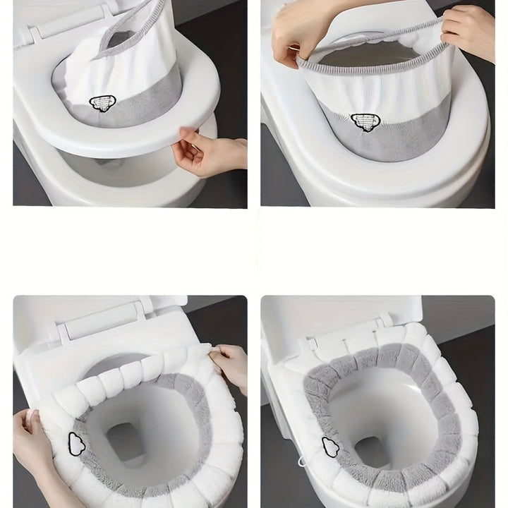 1 cojín para inodoro grueso, cojín extraíble para inodoro, funda universal tejida y cálida para inodoro, cojín lavable para inodoro, cubierta suave de invierno para inodoro, accesorios para baño