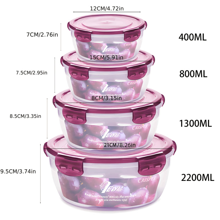 Juego de 4 Contenedores Transparentes para Alimentos de PP con Tapas Herméticas - Apilables, Reutilizables, Seguros para Lavavajillas y Microondas, para Granos, Carne, Frutas, Verduras - Organización de Cocina que Ahorra Espacio