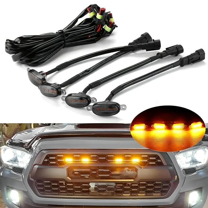 Luces decorativas LED para parrilla automotriz, luces ambientales auxiliares amarillas, ideales para sedanes, SUVs y camionetas, sin batería