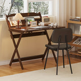 Un escritorio plegable de bambú con estantería incorporada, adecuado para el hogar, la oficina y la habitación, que ahorra espacio y es resistente y duradero.