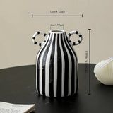 1pc Jarrón de cerámica con rayas, estilo creativo y sencillo, con dos asas, forma cilíndrica redonda, decoración para el hogar y la cocina, no requiere energía, no incluye batería