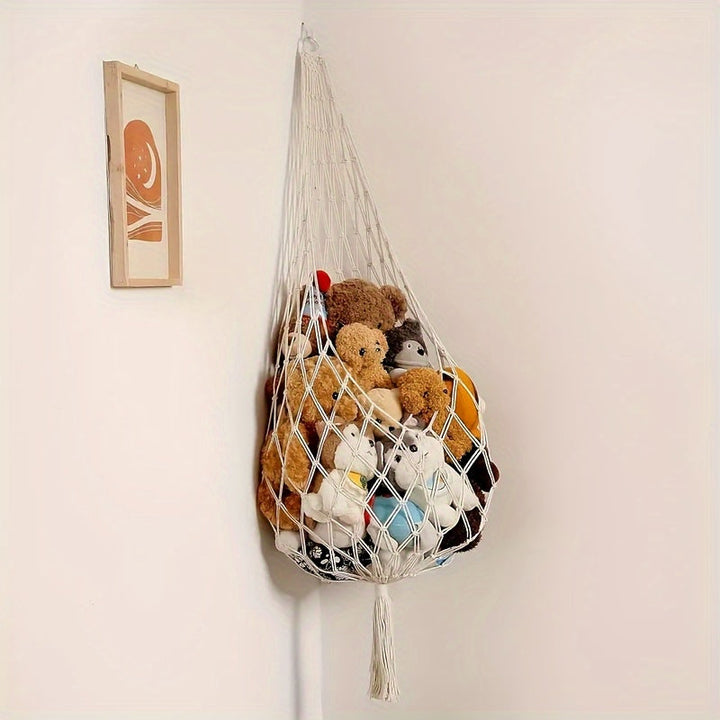 1 Hamaca de Malla para Peluches de Gran Capacidad - Fácil Instalación, Estilo Bohemio en Poliéster Blanco, Ideal para Almacenar y Exhibir Juguetes de Peluche | Organizador Decorativo de Habitación
