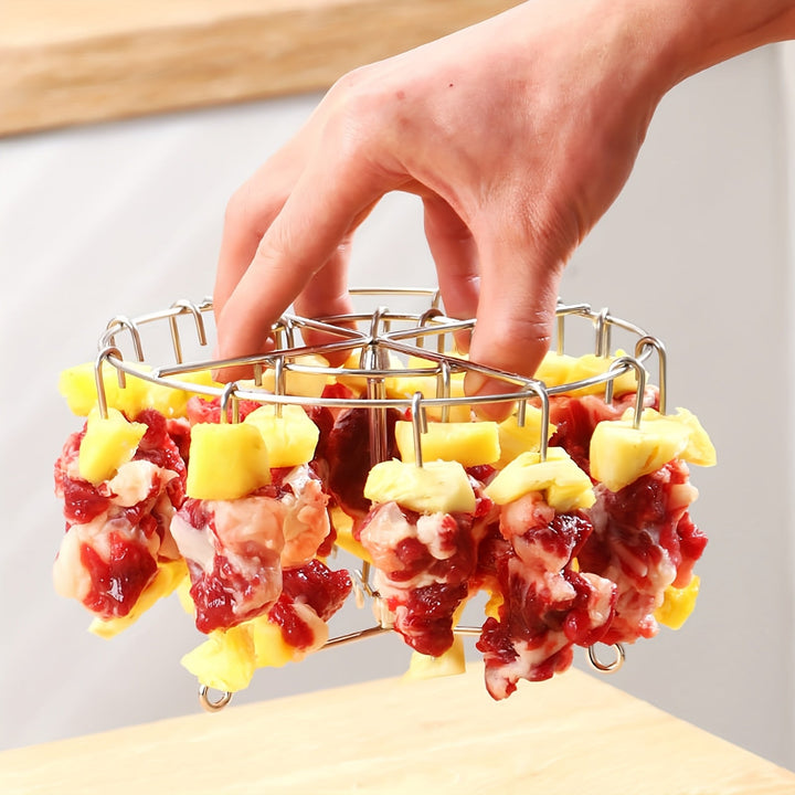 Brocheta de acero inoxidable para freidora de aire - Diseño de acceso fácil para carnes y verduras cocidas a la perfección, accesorio de cocina ideal para hornear y asar, accesorio de horno | Construcción de acero inoxidable | Armazón de cocción duradero