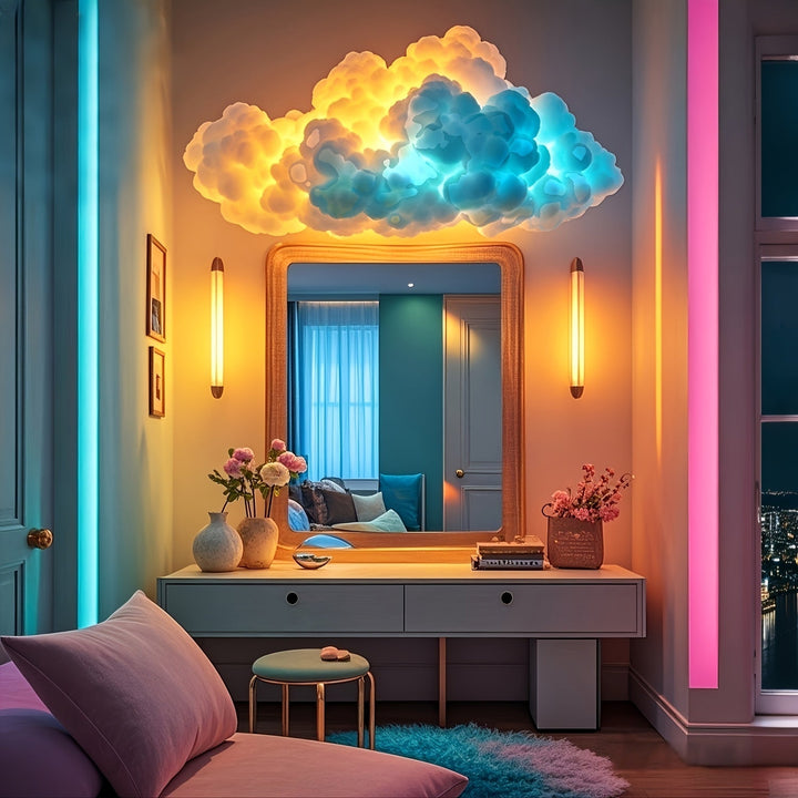 AJK Lámpara Inteligente 3D Nube Trueno con Sincronización Musical - Iluminación RGB LED de Simulación Tormenta, Lámpara Ambiental USB para Sala de Juegos, Cine en Casa, Decoración Halloween/Navidad, Luz LED en Forma de Nube con Efectos de Rayos, Ambiente