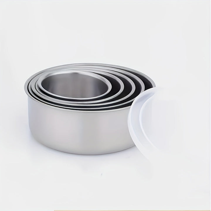 Juego de 10 Recipientes para Alimentos de Acero Inoxidable con Tapas Antifugas, Organizador Redondo Apilable - Ideal para Preparación de Comidas, Sobras y Despensa - Apto para Lavavajillas, Diseño Multitamaño y Estilo Minimalista