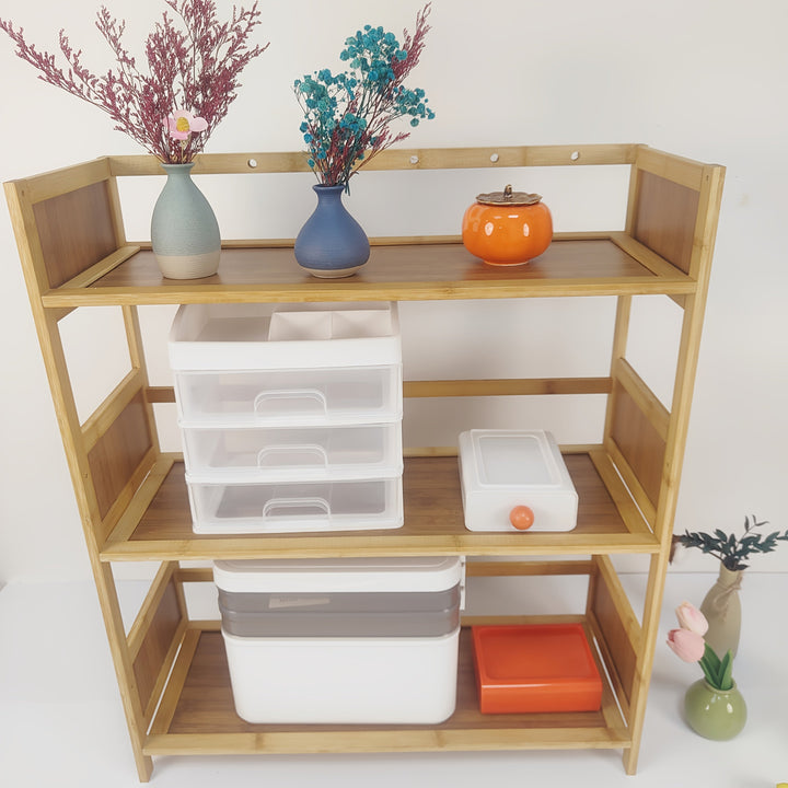Estante de almacenamiento de bambú de 3 niveles - Organizador de cocina autosoportante, unidad de estantería versátil para baño, sala de estar y oficina, diseño duradero y elegante con múltiples compartimentos, ensamblaje fácil