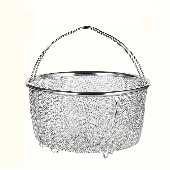 1pc Cesta de malla de acero inoxidable con asa, inserto de vaporizador multifuncional para olla, colador versátil para freír, hervir, cocinar al vapor, con diseño de prevención de escaldaduras, para verduras, mariscos