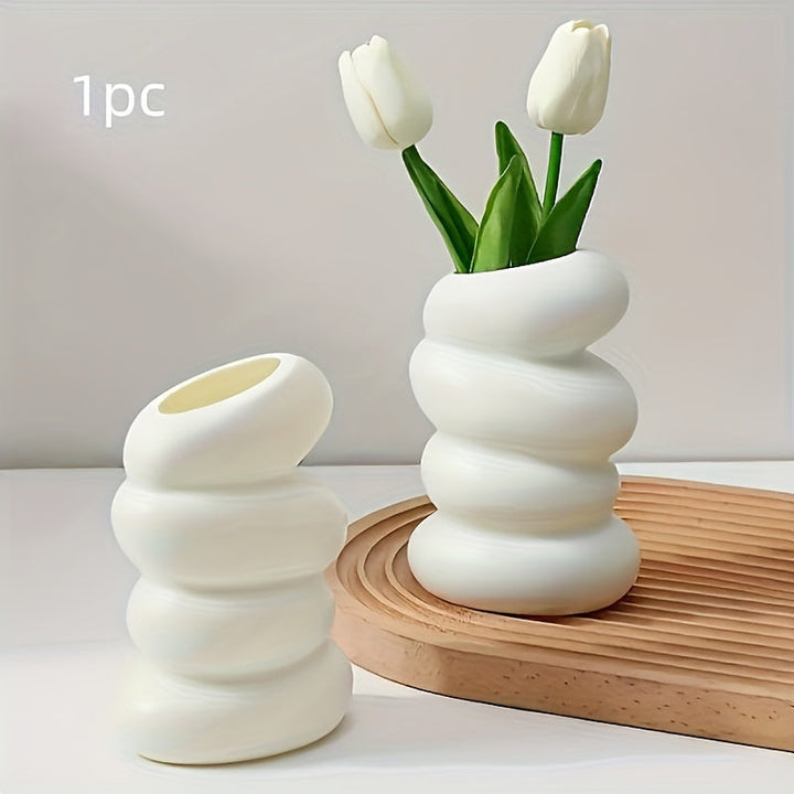 1pc Jarrón Moderno en Espiral, Jarrón de Plástico Blanco Cilíndrico para Flores, Estilo Nórdico Contemporáneo, para Decoración del Hogar y Oficina, Sala de Estar, Dormitorio, Cocina, Decoración del Hogar con Jarrones
