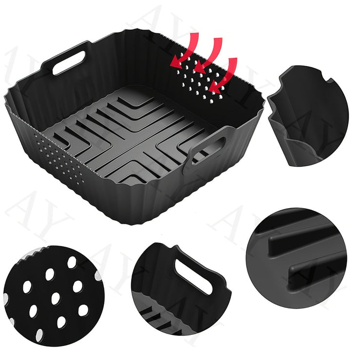 22.86 cm Forros de silicona reutilizables cuadrados para freidora de aire Ninja AF140 AF141 AF180 AF181 para freidora de aire Philips HD9270 Accesorios de horno para cesta de silicona para hornear