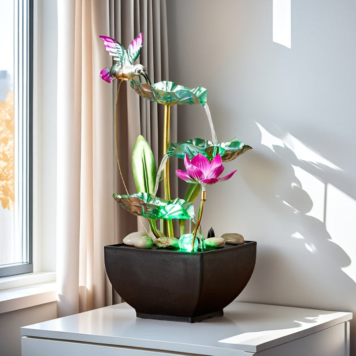 Fontana de escritorio creativa de tres niveles con adornos de roca natural, ideal para dormitorios, salones o escritorios, creando un ambiente relajante y acogedor