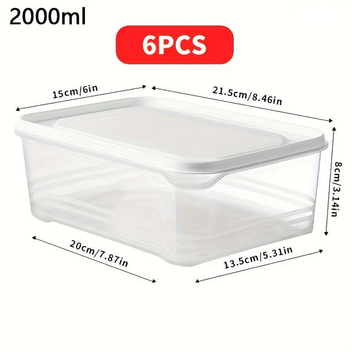 Juego de 6 recipientes cuadrados de plástico de 2000 ml con tapas abatibles, cajas de almacenamiento multiusos aptas para congelador, material PP lavable a mano organizador de cocina para pescado, carne y conservación de alimentos