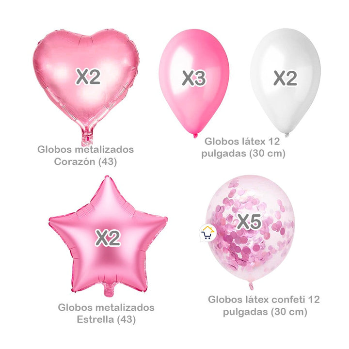 Kit Decoración Globos Estrella y Corazón Feliz Cumpleaños OE235