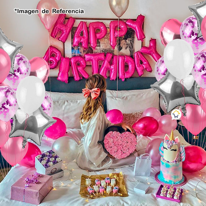 Kit Decoración Globos Estrella y Corazón Feliz Cumpleaños OE235