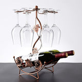 Soporte de vino independiente y portavasos para dos botellas de vino tinto y seis copas, estilo europeo con diseño de flor de cerezo - una hermosa decoración para el gabinete del vino