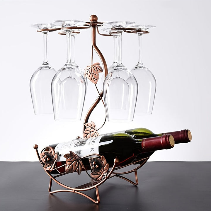 Soporte de vino independiente y portavasos para dos botellas de vino tinto y seis copas, estilo europeo con diseño de flor de cerezo - una hermosa decoración para el gabinete del vino