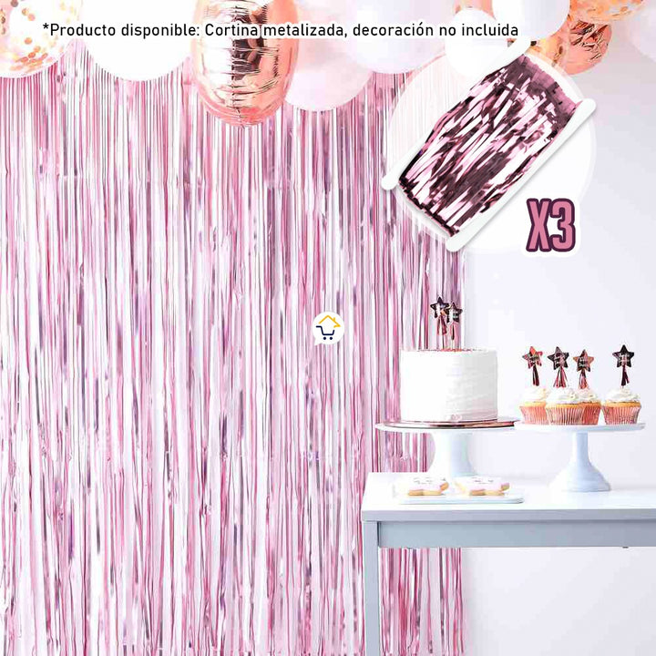 Cortina Metalizada brillante x3 Decoración Fiestas OE111